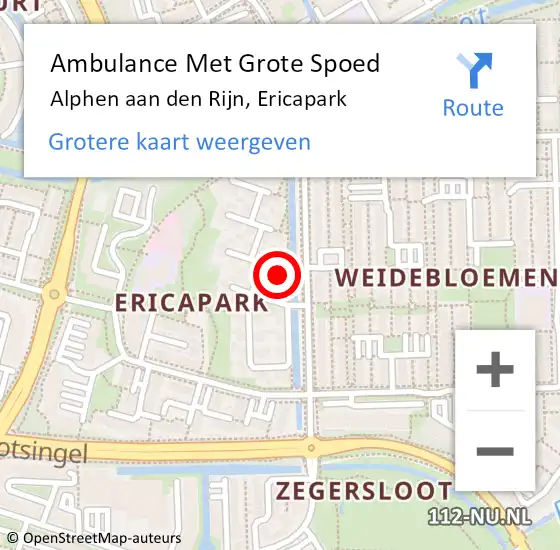 Locatie op kaart van de 112 melding: Ambulance Met Grote Spoed Naar Alphen aan den Rijn, Ericapark op 27 maart 2023 14:32