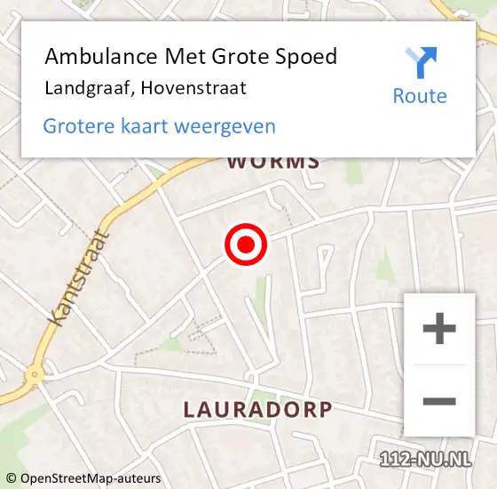 Locatie op kaart van de 112 melding: Ambulance Met Grote Spoed Naar Landgraaf, Hovenstraat op 20 augustus 2014 11:31