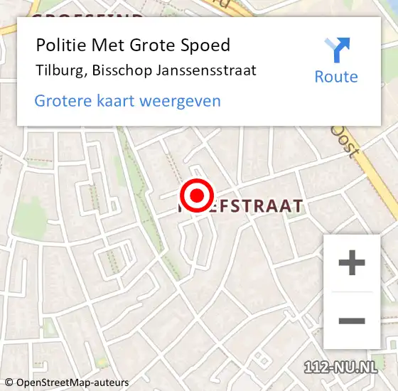 Locatie op kaart van de 112 melding: Politie Met Grote Spoed Naar Tilburg, Bisschop Janssensstraat op 27 maart 2023 14:50