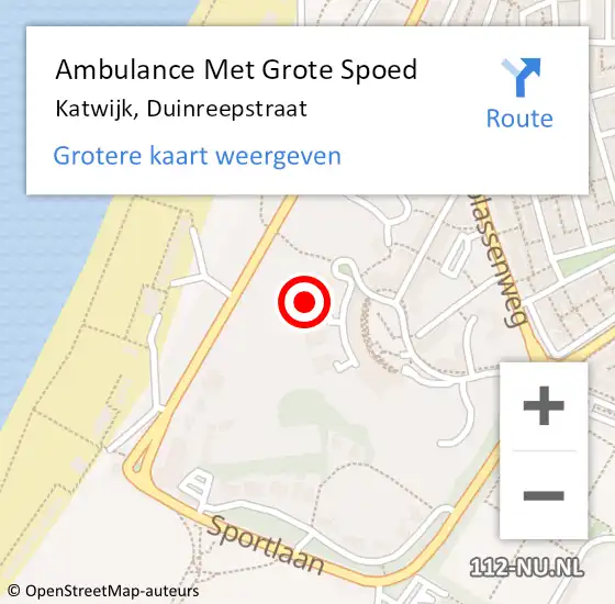 Locatie op kaart van de 112 melding: Ambulance Met Grote Spoed Naar Katwijk, Duinreepstraat op 27 maart 2023 15:07