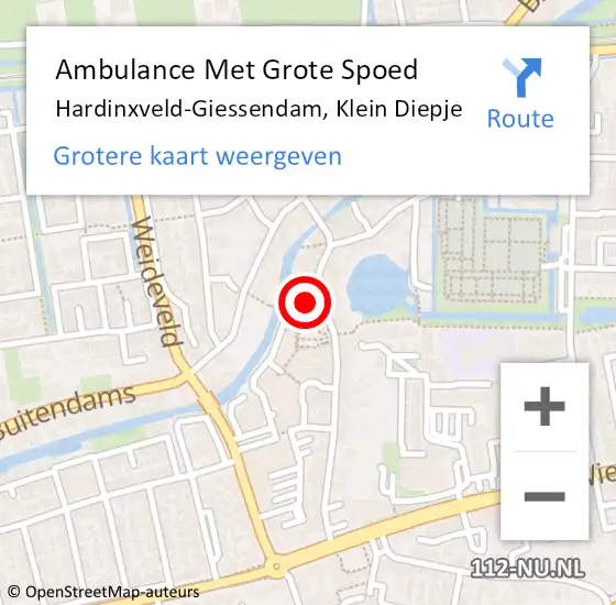 Locatie op kaart van de 112 melding: Ambulance Met Grote Spoed Naar Hardinxveld-Giessendam, Klein Diepje op 27 maart 2023 15:47