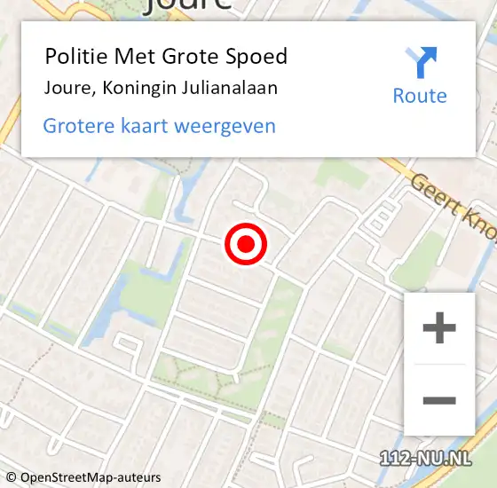 Locatie op kaart van de 112 melding: Politie Met Grote Spoed Naar Joure, Koningin Julianalaan op 27 maart 2023 15:53