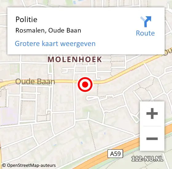 Locatie op kaart van de 112 melding: Politie Rosmalen, Oude Baan op 27 maart 2023 16:10