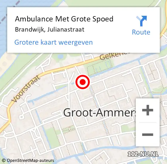 Locatie op kaart van de 112 melding: Ambulance Met Grote Spoed Naar Brandwijk, Julianastraat op 27 maart 2023 16:48