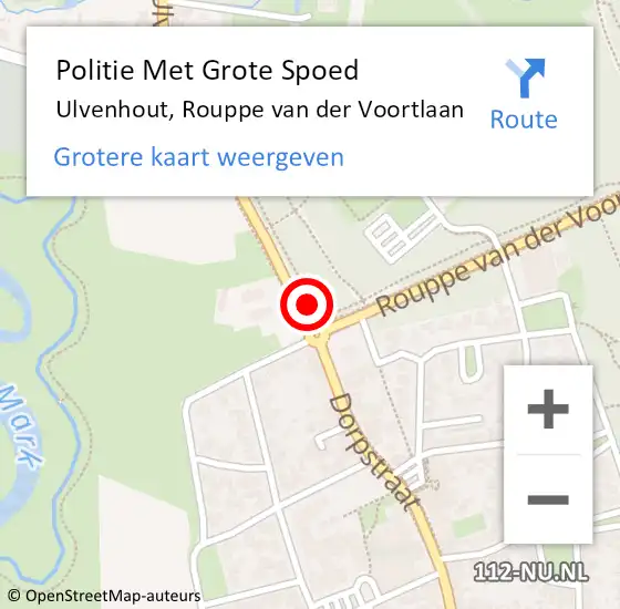 Locatie op kaart van de 112 melding: Politie Met Grote Spoed Naar Ulvenhout, Rouppe van der Voortlaan op 27 maart 2023 16:52