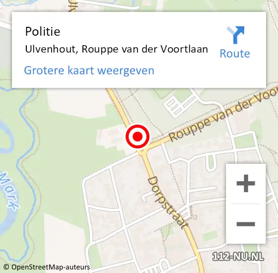 Locatie op kaart van de 112 melding: Politie Ulvenhout, Rouppe van der Voortlaan op 27 maart 2023 16:52