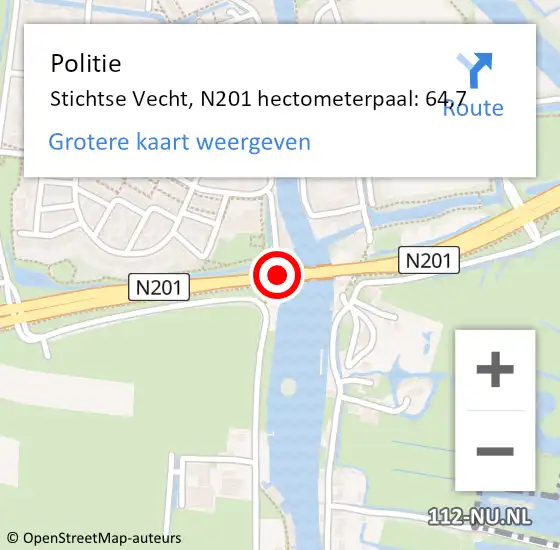 Locatie op kaart van de 112 melding: Politie Stichtse Vecht, N201 hectometerpaal: 64,7 op 27 maart 2023 17:37