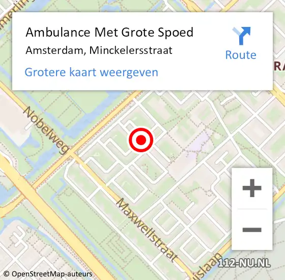 Locatie op kaart van de 112 melding: Ambulance Met Grote Spoed Naar Amsterdam, Minckelersstraat op 27 maart 2023 18:10