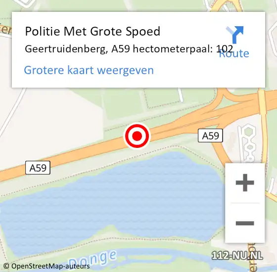 Locatie op kaart van de 112 melding: Politie Met Grote Spoed Naar Geertruidenberg, A59 hectometerpaal: 102 op 27 maart 2023 18:15