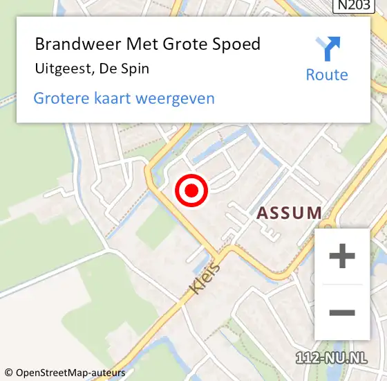 Locatie op kaart van de 112 melding: Brandweer Met Grote Spoed Naar Uitgeest, De Spin op 27 maart 2023 18:45