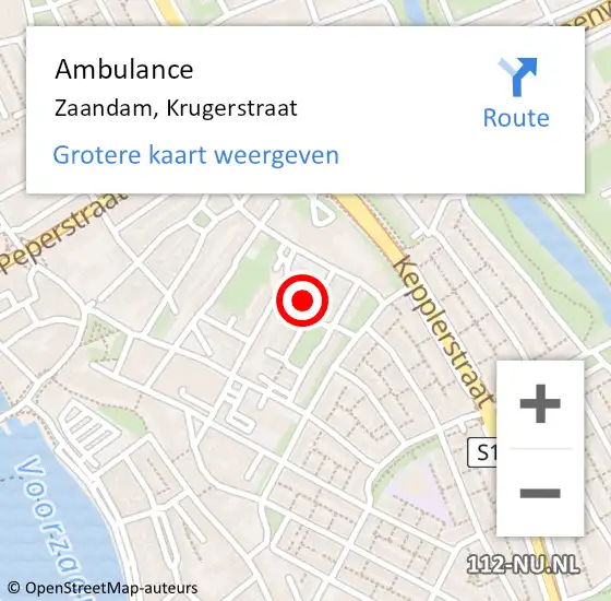 Locatie op kaart van de 112 melding: Ambulance Zaandam, Krugerstraat op 27 maart 2023 18:57