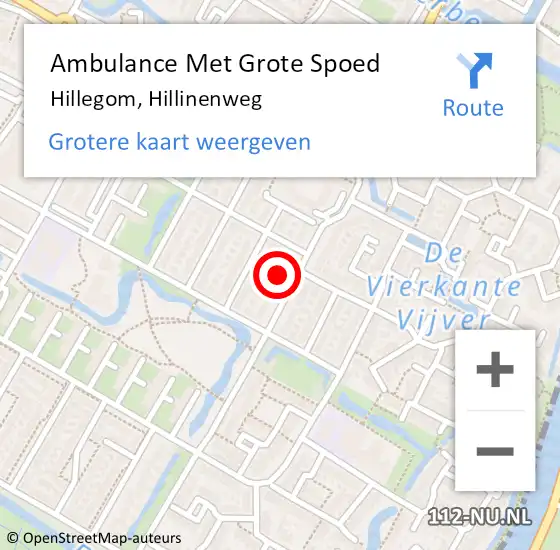 Locatie op kaart van de 112 melding: Ambulance Met Grote Spoed Naar Hillegom, Hillinenweg op 27 maart 2023 19:34