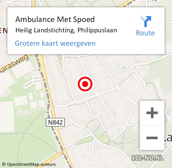 Locatie op kaart van de 112 melding: Ambulance Met Spoed Naar Heilig Landstichting, Philippuslaan op 20 augustus 2014 12:02