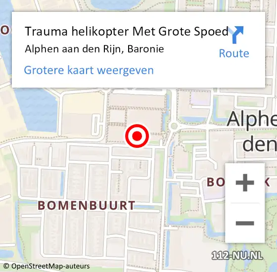 Locatie op kaart van de 112 melding: Trauma helikopter Met Grote Spoed Naar Alphen aan den Rijn, Baronie op 27 maart 2023 20:22