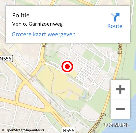 Locatie op kaart van de 112 melding: Politie Venlo, Garnizoenweg op 27 maart 2023 21:08