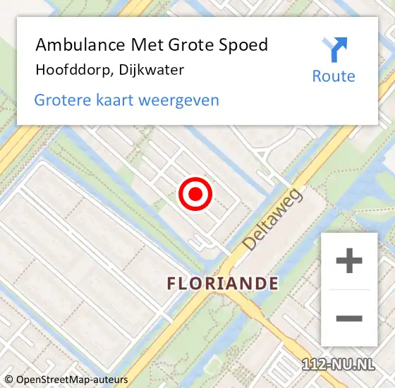 Locatie op kaart van de 112 melding: Ambulance Met Grote Spoed Naar Hoofddorp, Dijkwater op 27 maart 2023 21:31