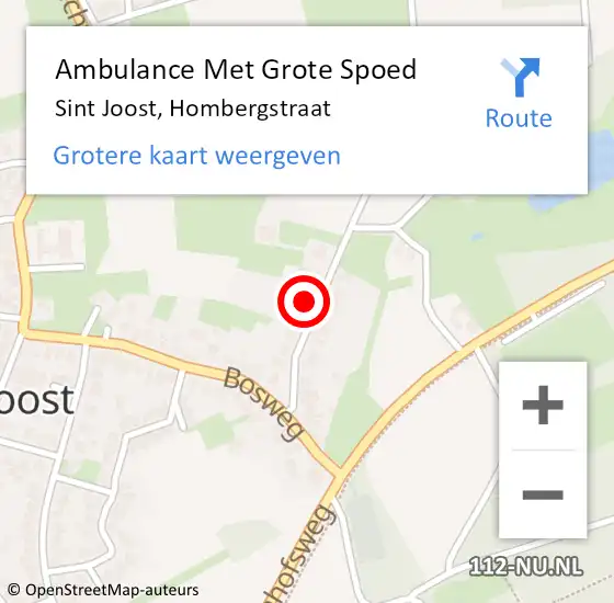 Locatie op kaart van de 112 melding: Ambulance Met Grote Spoed Naar Sint Joost, Hombergstraat op 27 maart 2023 23:41