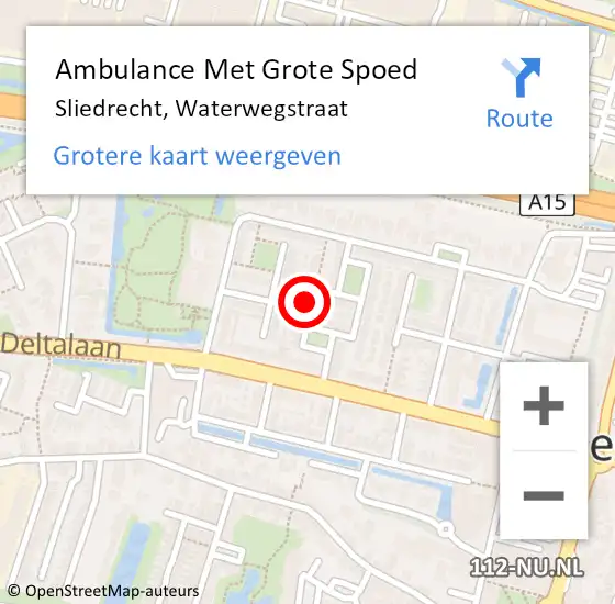 Locatie op kaart van de 112 melding: Ambulance Met Grote Spoed Naar Sliedrecht, Waterwegstraat op 27 maart 2023 23:43