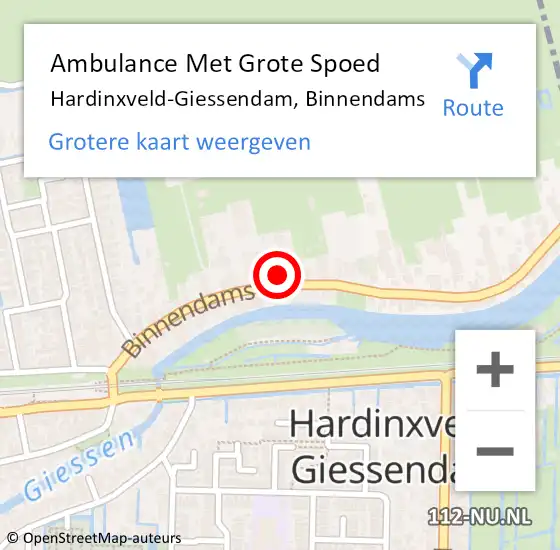 Locatie op kaart van de 112 melding: Ambulance Met Grote Spoed Naar Hardinxveld-Giessendam, Binnendams op 28 maart 2023 03:14