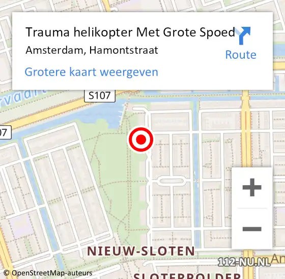 Locatie op kaart van de 112 melding: Trauma helikopter Met Grote Spoed Naar Amsterdam, Hamontstraat op 28 maart 2023 05:21