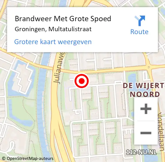 Locatie op kaart van de 112 melding: Brandweer Met Grote Spoed Naar Groningen, Multatulistraat op 28 maart 2023 06:51