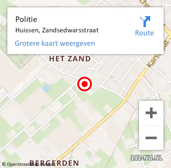 Locatie op kaart van de 112 melding: Politie Huissen, Zandsedwarsstraat op 28 maart 2023 07:04