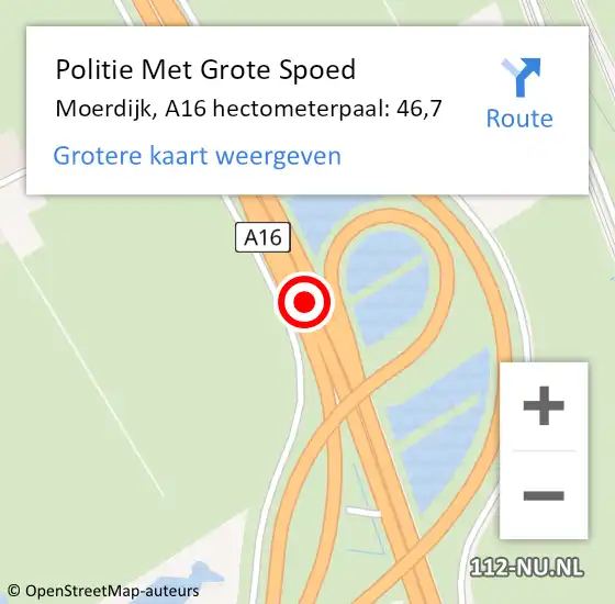 Locatie op kaart van de 112 melding: Politie Met Grote Spoed Naar Moerdijk, A16 hectometerpaal: 46,7 op 28 maart 2023 07:53