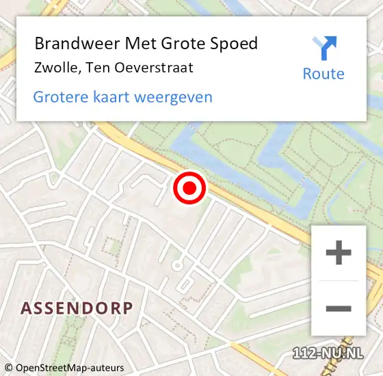 Locatie op kaart van de 112 melding: Brandweer Met Grote Spoed Naar Zwolle, Ten Oeverstraat op 20 augustus 2014 12:35