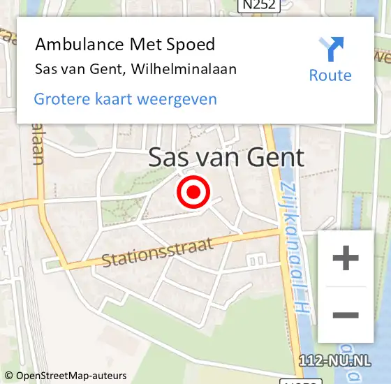 Locatie op kaart van de 112 melding: Ambulance Met Spoed Naar Sas van Gent, Wilhelminalaan op 20 augustus 2014 12:38