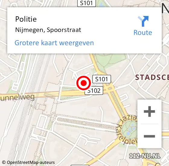 Locatie op kaart van de 112 melding: Politie Nijmegen, Spoorstraat op 28 maart 2023 09:08