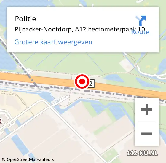 Locatie op kaart van de 112 melding: Politie Pijnacker-Nootdorp, A12 hectometerpaal: 10 op 28 maart 2023 09:23