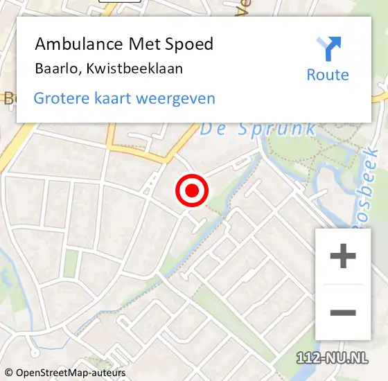 Locatie op kaart van de 112 melding: Ambulance Met Spoed Naar Baarlo, Kwistbeeklaan op 20 augustus 2014 12:51