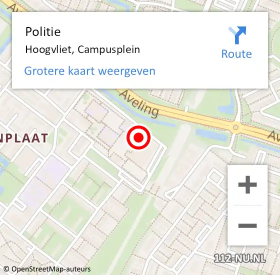 Locatie op kaart van de 112 melding: Politie Hoogvliet, Campusplein op 28 maart 2023 10:50