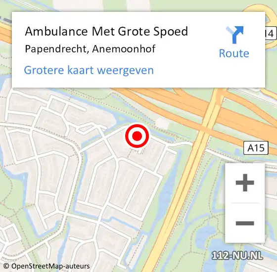 Locatie op kaart van de 112 melding: Ambulance Met Grote Spoed Naar Papendrecht, Anemoonhof op 20 augustus 2014 12:55