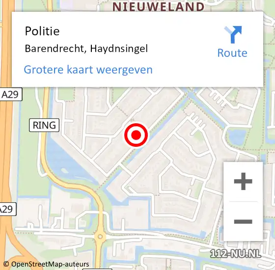 Locatie op kaart van de 112 melding: Politie Barendrecht, Haydnsingel op 28 maart 2023 11:22