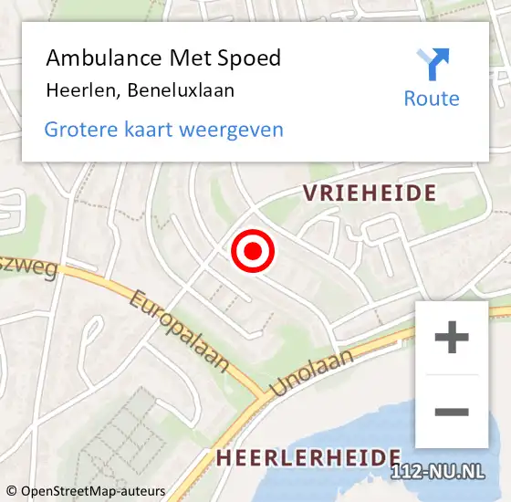 Locatie op kaart van de 112 melding: Ambulance Met Spoed Naar Heerlen, Beneluxlaan op 28 maart 2023 11:37