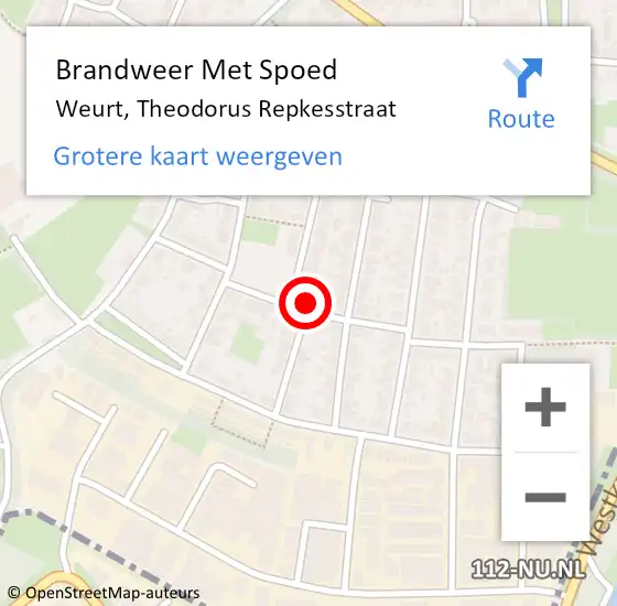 Locatie op kaart van de 112 melding: Brandweer Met Spoed Naar Weurt, Theodorus Repkesstraat op 28 maart 2023 11:56