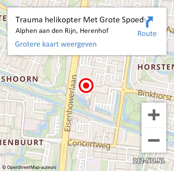 Locatie op kaart van de 112 melding: Trauma helikopter Met Grote Spoed Naar Alphen aan den Rijn, Herenhof op 28 maart 2023 12:40