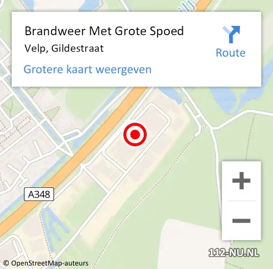 Locatie op kaart van de 112 melding: Brandweer Met Grote Spoed Naar Velp, Gildestraat op 28 maart 2023 12:46