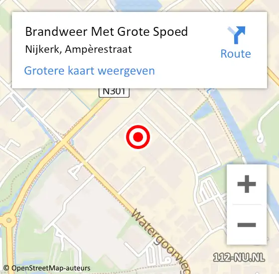 Locatie op kaart van de 112 melding: Brandweer Met Grote Spoed Naar Nijkerk, Ampèrestraat op 28 maart 2023 12:47