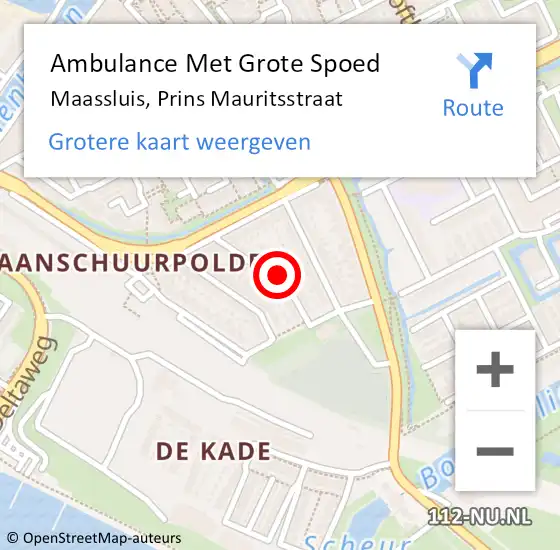 Locatie op kaart van de 112 melding: Ambulance Met Grote Spoed Naar Maassluis, Prins Mauritsstraat op 28 maart 2023 13:00