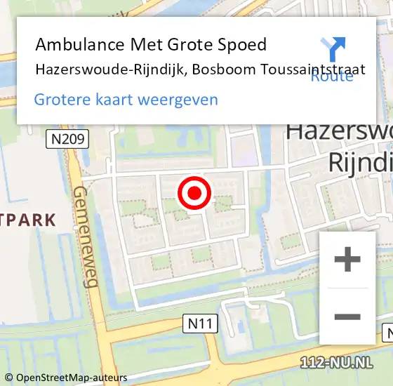 Locatie op kaart van de 112 melding: Ambulance Met Grote Spoed Naar Hazerswoude-Rijndijk, Bosboom Toussaintstraat op 28 maart 2023 13:13