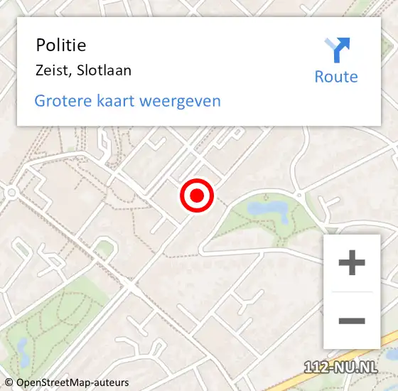 Locatie op kaart van de 112 melding: Politie Zeist, Slotlaan op 28 maart 2023 13:59