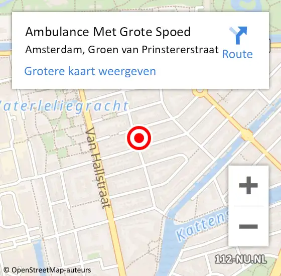 Locatie op kaart van de 112 melding: Ambulance Met Grote Spoed Naar Amsterdam, Groen van Prinstererstraat op 28 maart 2023 14:01
