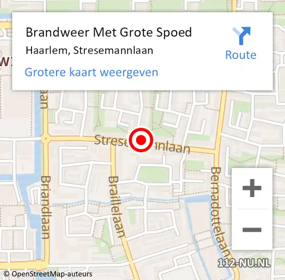 Locatie op kaart van de 112 melding: Brandweer Met Grote Spoed Naar Haarlem, Stresemannlaan op 28 maart 2023 14:07