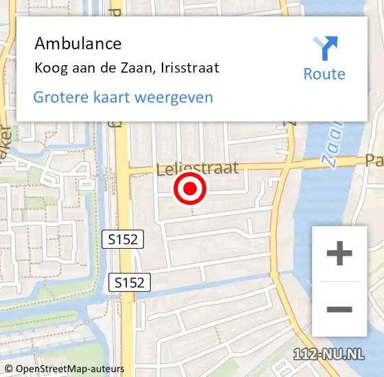 Locatie op kaart van de 112 melding: Ambulance Koog aan de Zaan, Irisstraat op 28 maart 2023 14:34