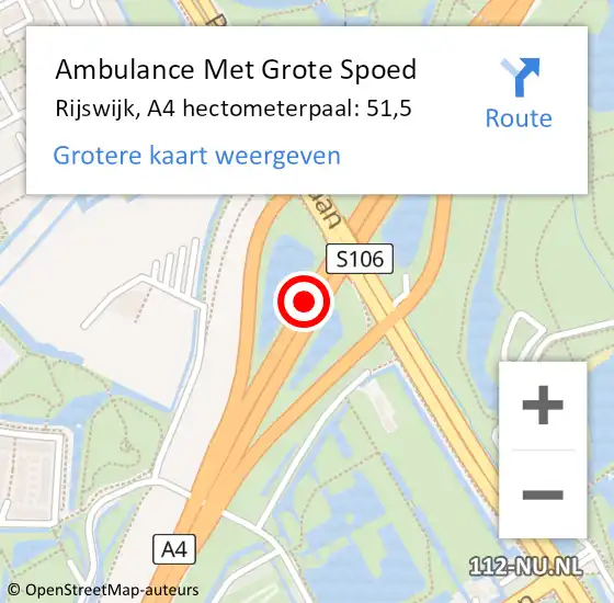 Locatie op kaart van de 112 melding: Ambulance Met Grote Spoed Naar Rijswijk, A4 hectometerpaal: 51,5 op 28 maart 2023 14:40