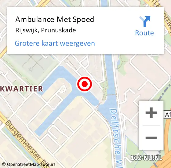 Locatie op kaart van de 112 melding: Ambulance Met Spoed Naar Rijswijk, Prunuskade op 28 maart 2023 15:58