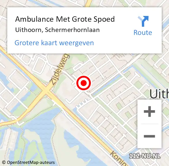 Locatie op kaart van de 112 melding: Ambulance Met Grote Spoed Naar Uithoorn, Schermerhornlaan op 28 maart 2023 16:13