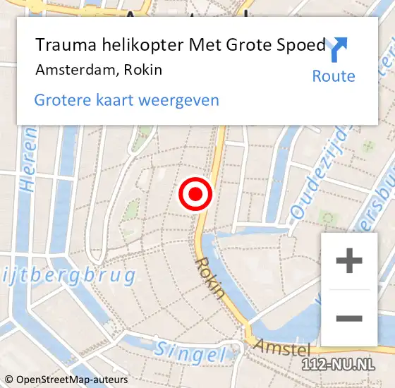 Locatie op kaart van de 112 melding: Trauma helikopter Met Grote Spoed Naar Amsterdam, Rokin op 28 maart 2023 16:39